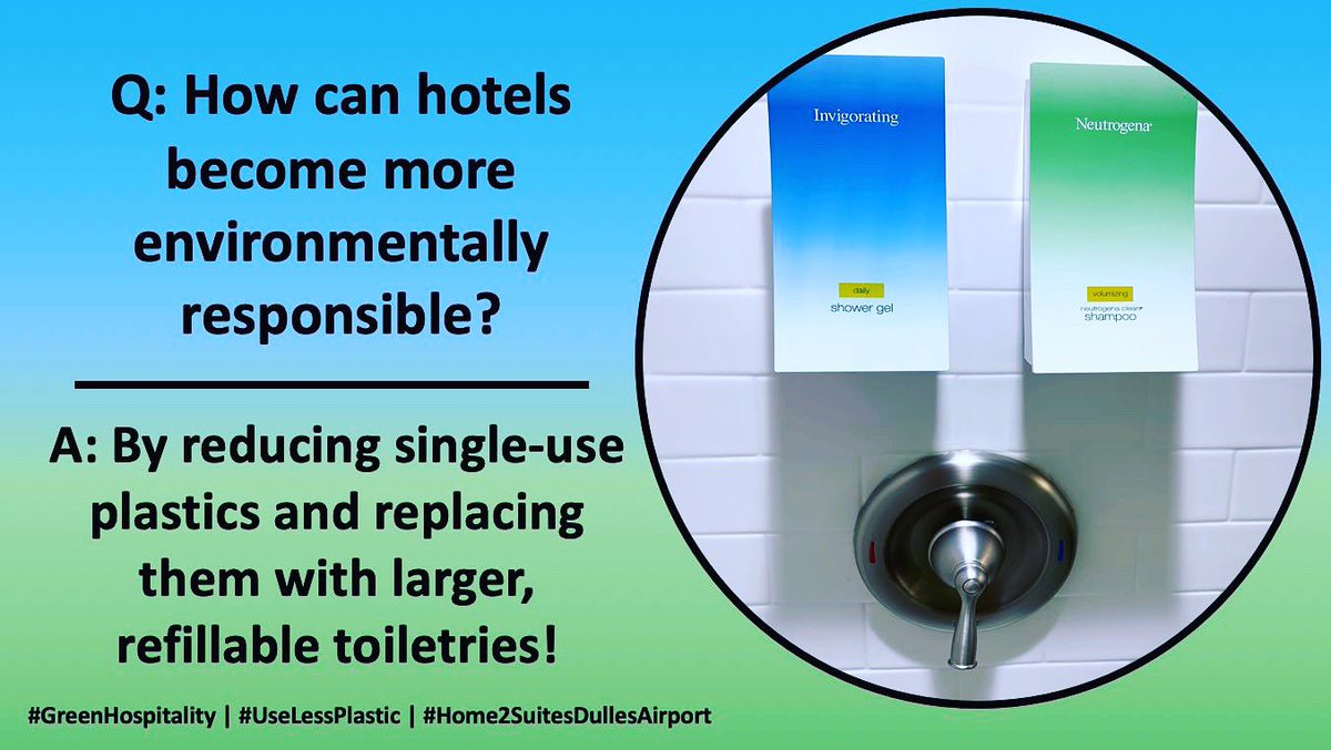 At #Home2SuitesChantillyDullesAirport, we understand that EVERYONE needs to do their part to help the environment.

We decided to and use refillable toiletries to become part of the #GreenHospitality movement!

#UseLessPlastic #Home2Suites #HotelsInChantillyVA #Chantilly