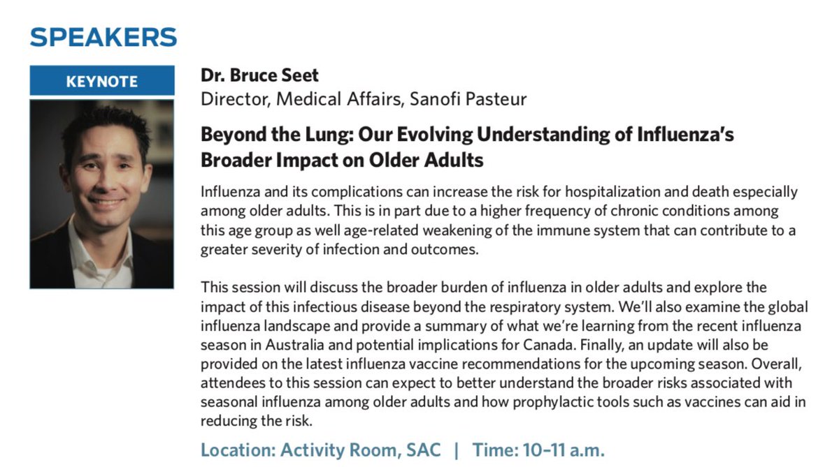 BruceSeet's tweet photo. Had the privilege of giving the keynote talk at the North Shore Seniors’ Expo in #WestVancouver this morning! Great turn out to hear about the broader impact of influenza on older adults. Thanks to the organizers for the invite! #VaccinesWork #MakeHealthLast @SanofiCanada https://t.co/NOzI4SlOvZ