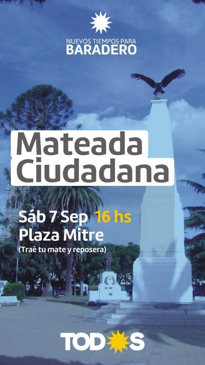 📣 Mateada Ciudadana en #Baradero - Mañana Sábado 7 desde las 16 hs en Plaza Mitre organizada por el Frente de TOD☀️S <a href="/EstebanSanzio/">Esteban TiTo Sanzio</a> <a href="/pacoduranona/">Paco Durañona</a> <a href="/MarianoPinedo/">Mariano Pinedo ⭐️⭐️⭐️</a> <a href="/CarmelaMoreau/">Carmela Moreau</a> <a href="/fvallejoss/">Fernanda Vallejos</a> <a href="/cyngarciaradio/">Cynthia García</a>