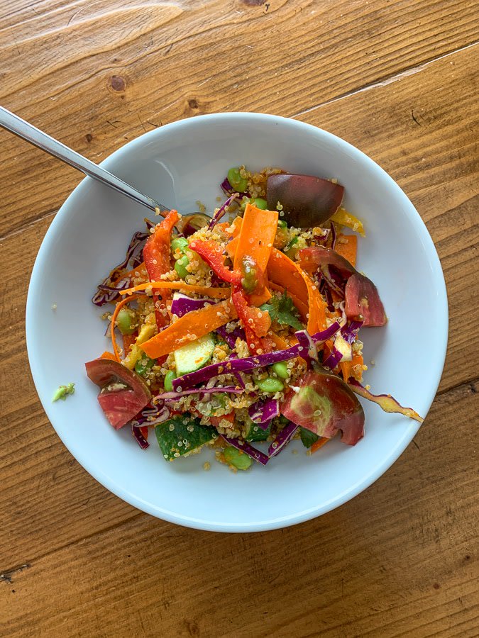 Weekly recap on the blog! This salad via @Plentycville included quinoa, rainbow veggies, edamame, sesame seeds, heirlooms from our garden, and a carrot ginger dressing 🥕

#eatrealfood #healthyliving #healthylivingblogger #balance #intuitiveeating #goodeats #foodie