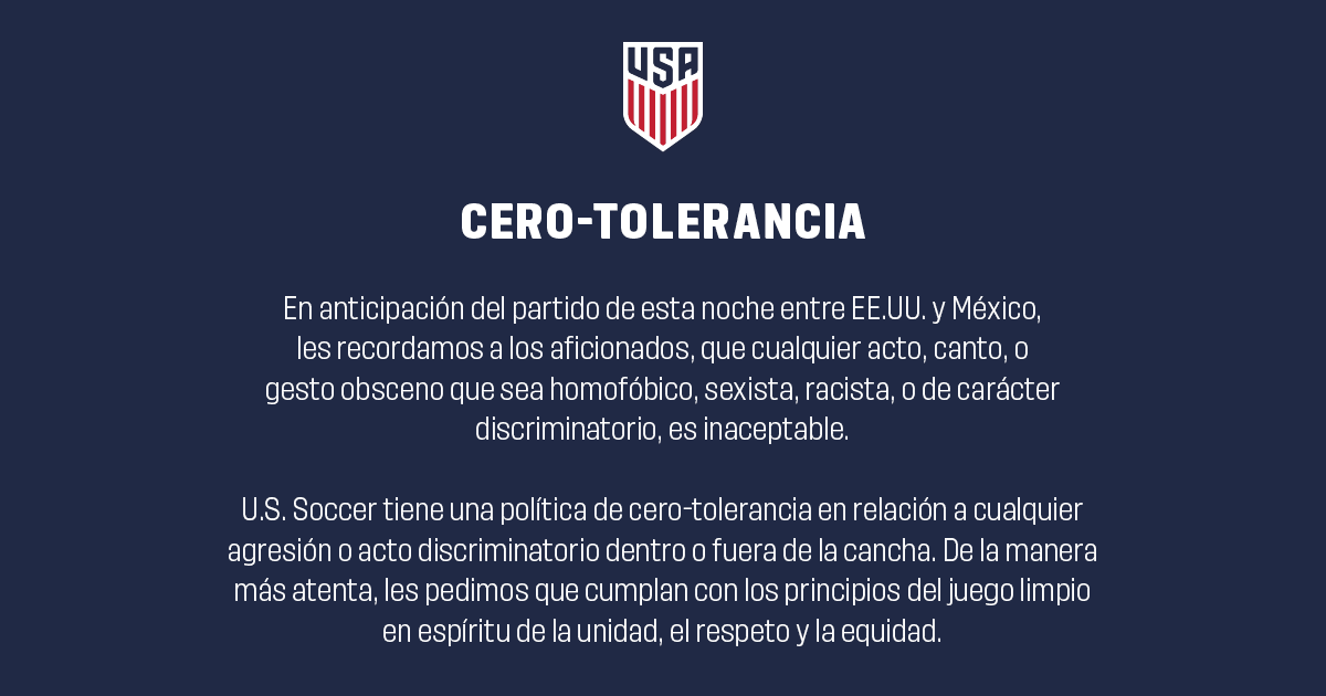 USMNT's tweet photo. Respect the rivalry. Respect each other.
Respeta la rivalidad. Respétense mutuamente.
#USAvMEX https://t.co/ttH4zOrmie