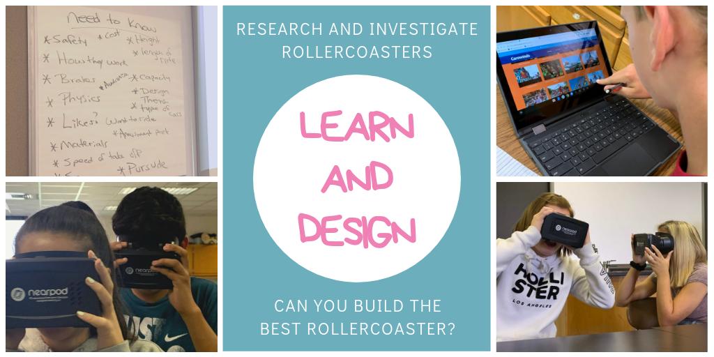 TechWithKatie's tweet photo. So much fun in this classroom!! These Ss are tasked to investigate & research the science of rollercoasters, build their "best" with #CoasterCreator, and then design a promotion to sell this rollercoaster to the park of their choice. Love it!! #rcpstech #PBL #VR #activelearning https://t.co/9nClD1WXVL