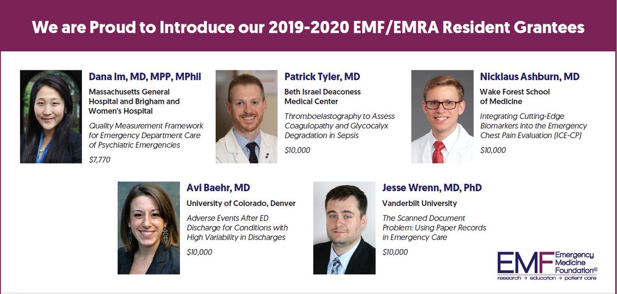 TheEMFoundation's tweet image. Congratulations to our 2019-2020 EMF/EMRA Resident Grantees! EMF is proud to support Emergency Medicine Residents in advancing their research careers and improving patient care. #EMF #EMFoundation #EmergencyMedicine #ResearchSavesLives  bit.ly/2K7lMPo