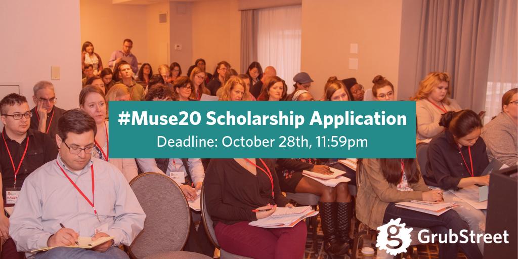 GrubWriters's tweet image. We are now accepting scholarship applications for #Muse20! 

We offer partial, need-based scholarships--for general audiences, for writers doing great work in the literary community, and for writers from historically marginalized backgrounds. 

Learn more: ow.ly/2vwL50vZyWm