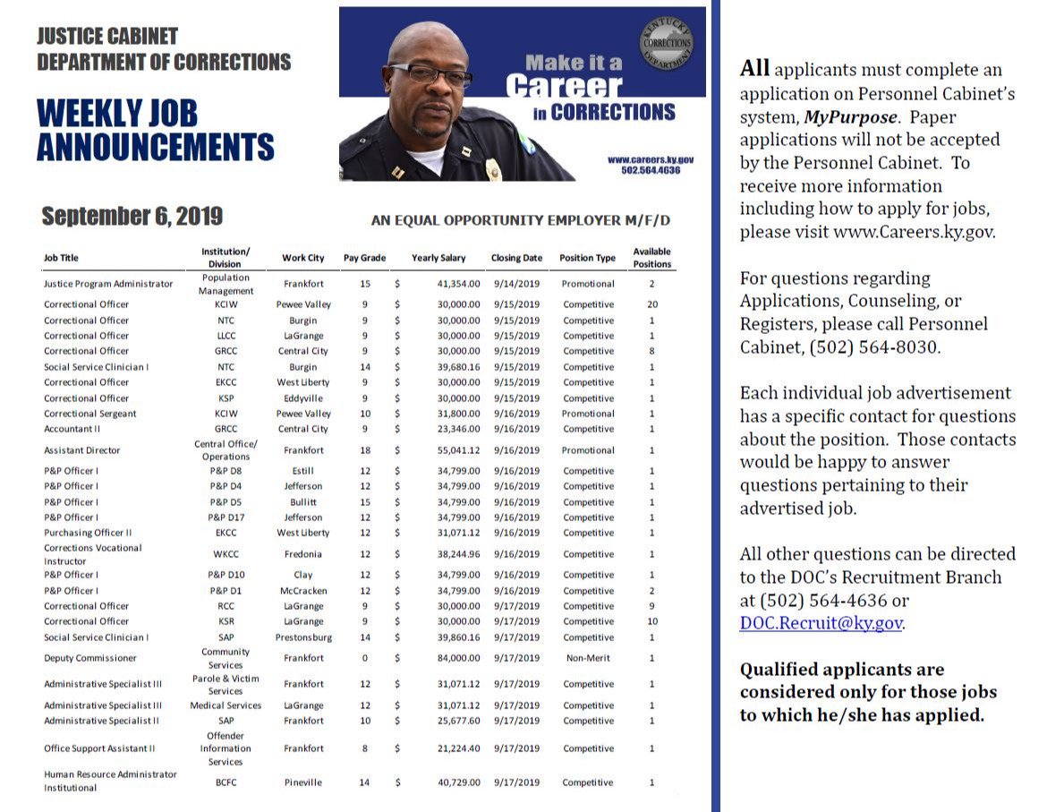 KYCorrections's tweet photo. #KYDOC weekly job announcements - Apply today! Visit https://t.co/FpLPntJDsl or email DOC.Recruit@ky.gov for more information. #KYDOCCAREERS #MakeCourageYourCareer
*Please Share* https://t.co/9Asigv5df8