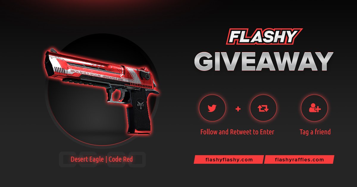 flashyflashycom's tweet photo. 🔥 24H GIVEAWAY !!! 🏆 Desert Eagle | Code Red !

To win:
🔻 Visit to support us: https://t.co/Fonu6EuBpu
🔻 Visit for more raffles: https://t.co/6wGFU9Dz1D
🔻 Retweet
🔻 Follow us
🔻 Turn on twitter notifications

#flashyflashy #giveaway #csgoskins #CSGOGiveaway https://t.co/ELyNxCWeBN