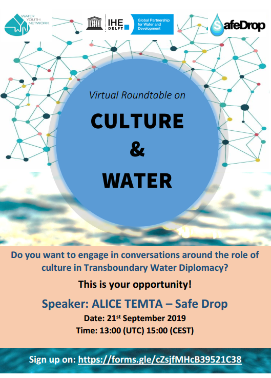 WaterYouthNet's tweet image. #HappeningTODAY📢
Join us in our #virtualroundtables with @alicetemta on #culture and #water TODAY at 15:00 CEST / 13:00 UTC.

To join the meeting: zoom.us/j/748090702

@SafeDrop4 @ihedelft @UNDP4Youth @UNMGCY @UNYouthEnvoy @MedYWater @GWPnews