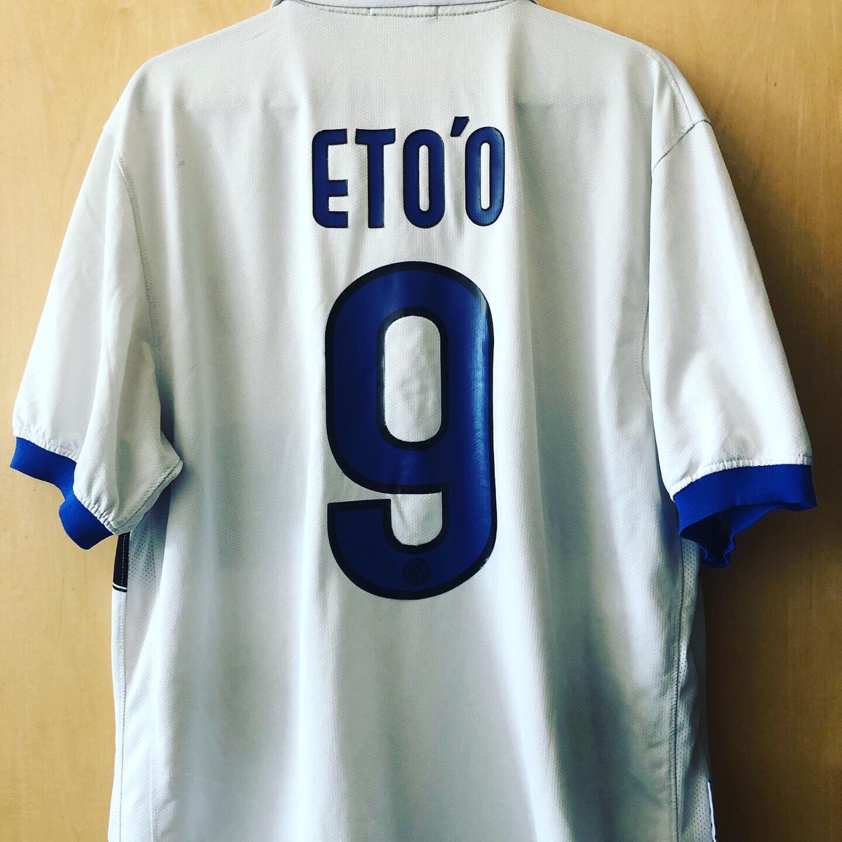 . @InterAway Kit, 2009/10 @nikePersonalised:  @setoo9Right, today’s the  #MilanDerby, Inter is top of the league, time to take out this amulet, the away kit from the season when we won the treble Whichever way it goes, Forza Inter #FootballShirtCollection  #ClassicFootballShirts