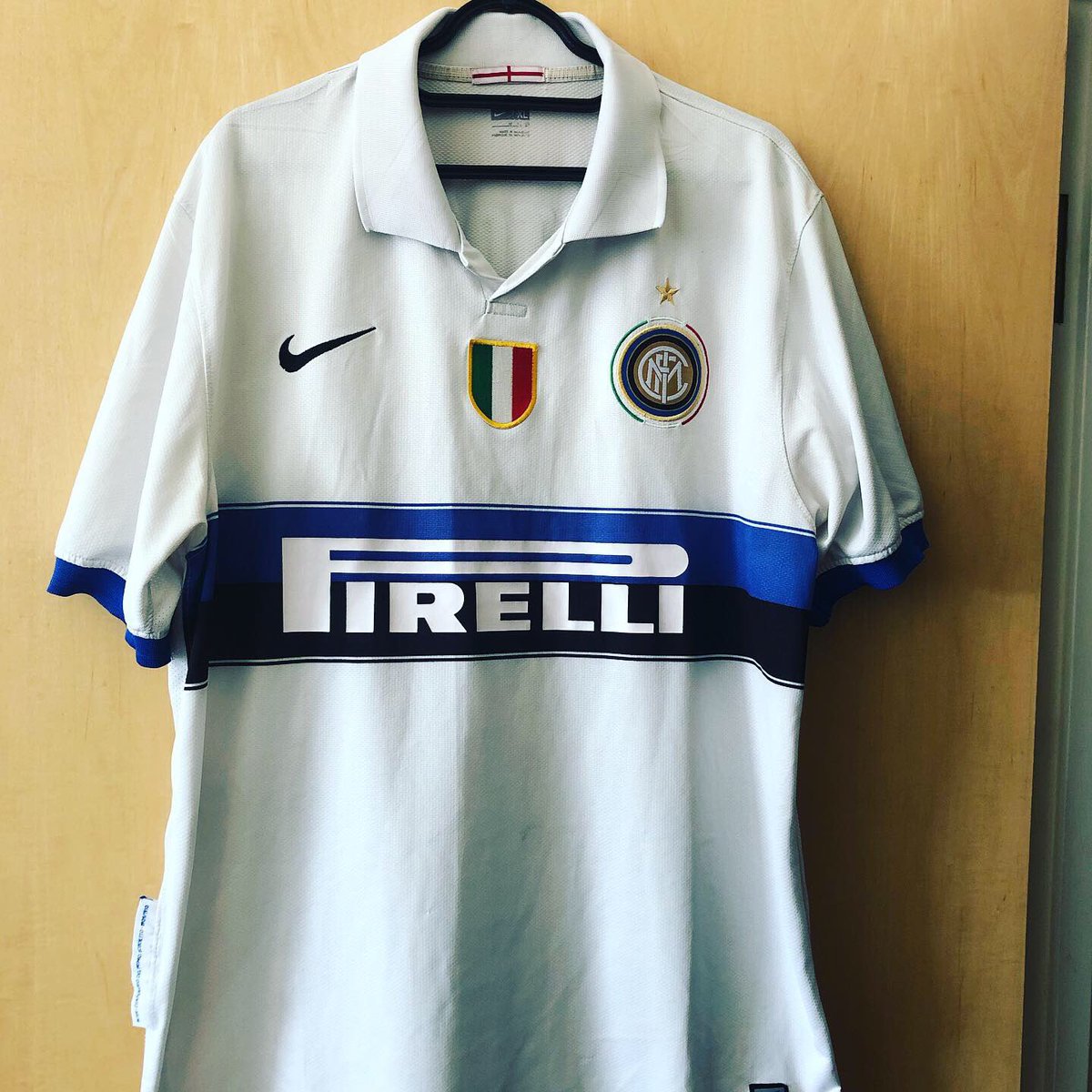 . @InterAway Kit, 2009/10 @nikePersonalised:  @setoo9Right, today’s the  #MilanDerby, Inter is top of the league, time to take out this amulet, the away kit from the season when we won the treble Whichever way it goes, Forza Inter #FootballShirtCollection  #ClassicFootballShirts