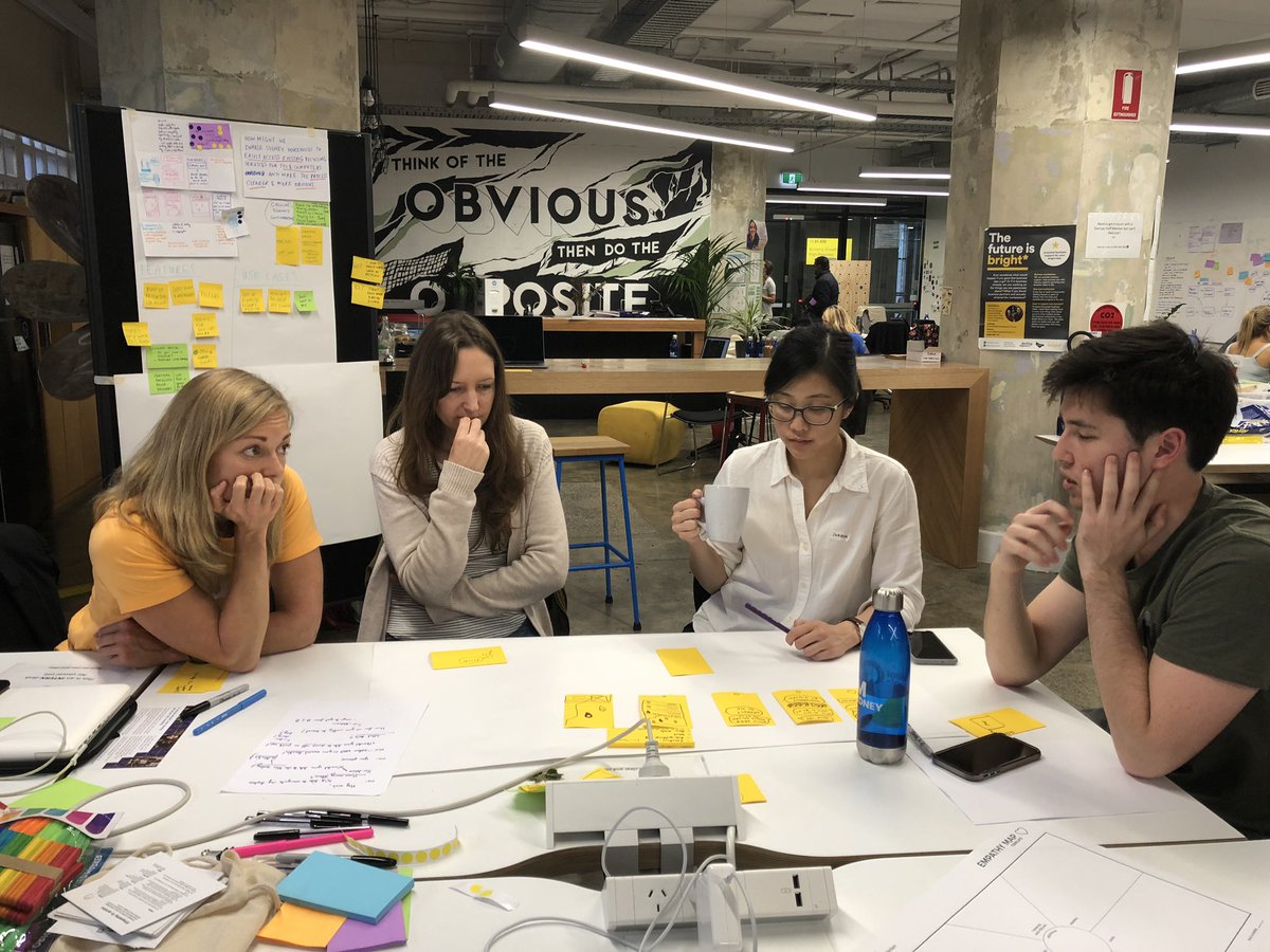 DimityPodger's tweet photo. Really enjoying working with these folks - UX, health &amp; safety, strategy, marketing, and me principle-based design, ethics and #sustainability. We are at the end of DAY 1 of the #GlobalGoalsJamSydney tackling e-waste through 3 sprints today / #SDG12! Bring on DAY 2 https://t.co/5cue89tqA5