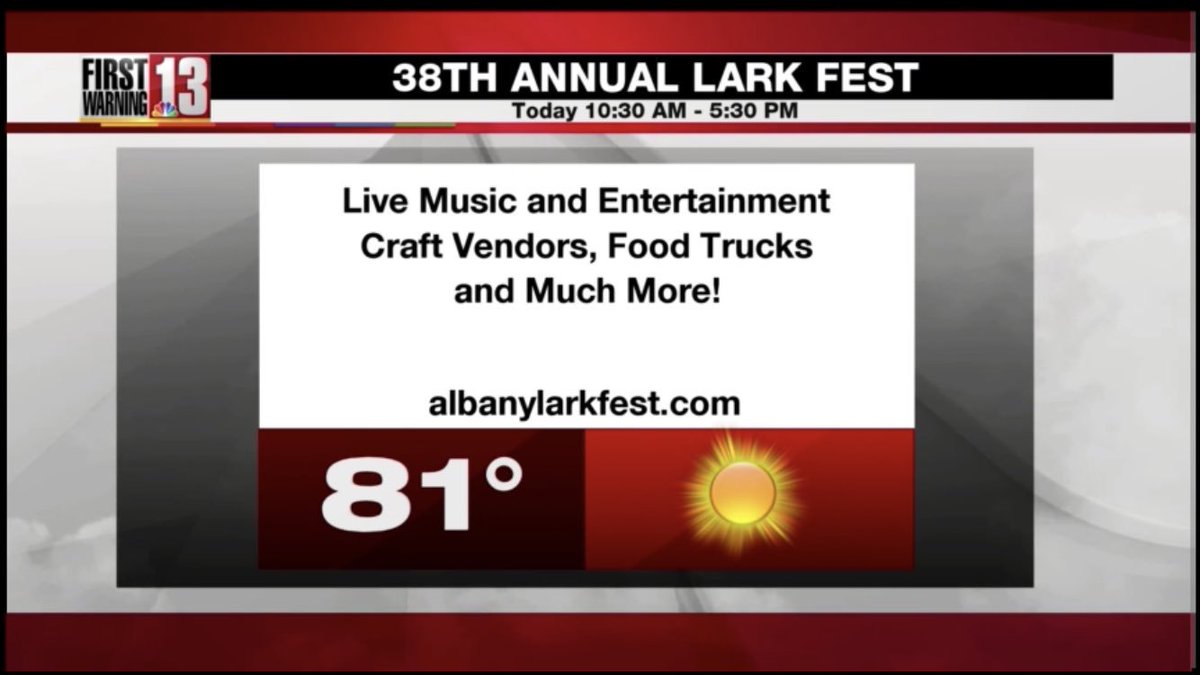jillkonopka's tweet photo. Boom! #LarkFest forecast from @GregPollak @WNYT https://t.co/Fqo1QCgZKl