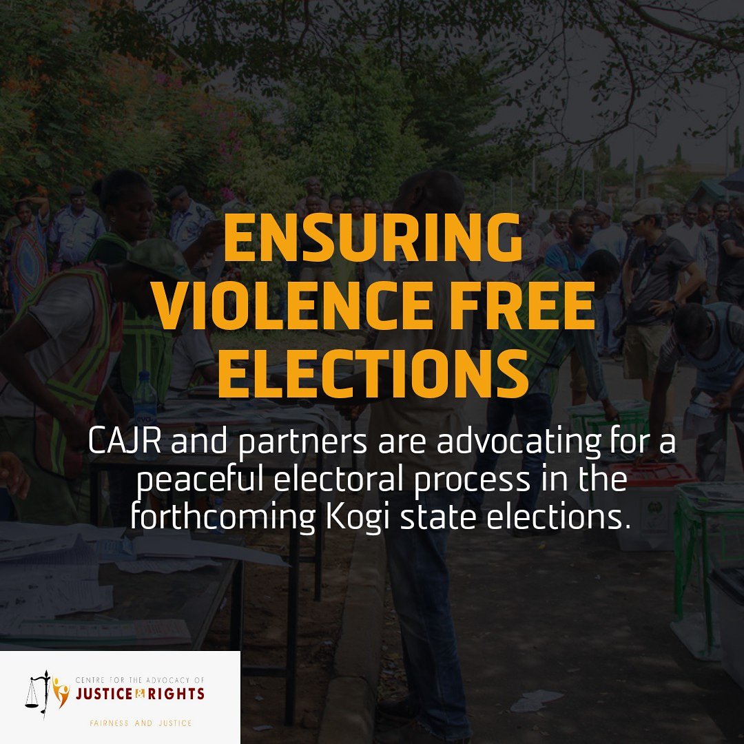 cajrrights's tweet photo. Recognising the dangers of electoral violence, we &amp; our partners; @ifes1987 &amp; @nevrng are taking actions to promote peace and a fair electoral process in the coming Kogi state elections. 
#Kogi #Peace #democracy #SocialJustice #KogiElection https://t.co/RQUky3I35l