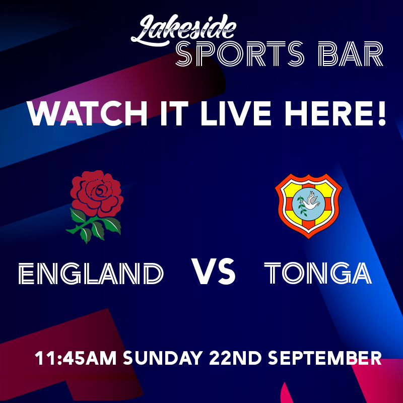LakesideSBowl's tweet photo. Join us tomorrow morning at the Sports Bar to watch England take on Tonga in the rugby world cup! Kick off at 11:45 but bar will be open before to grab a drink! See you tomorrow! #rugby #worldcup #england #tonga #lakesidesuperbowl #thatcham https://t.co/IT8M0lpdWT