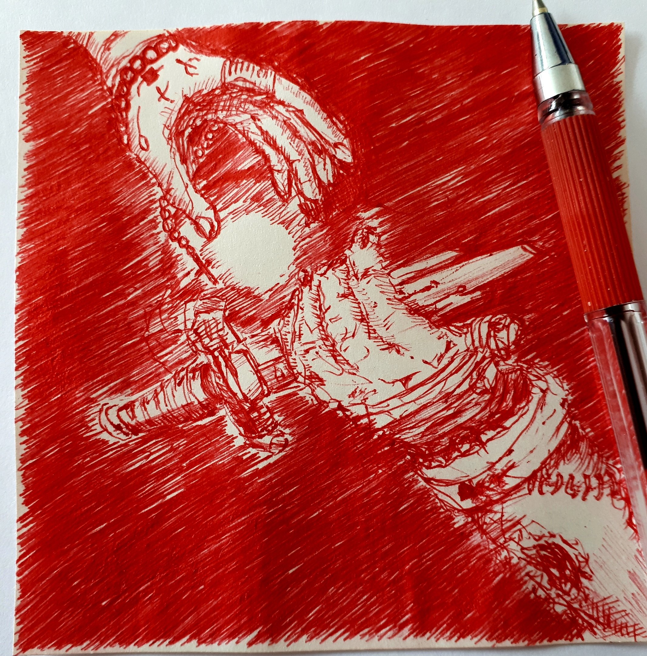 Зарисовки красной ручкой