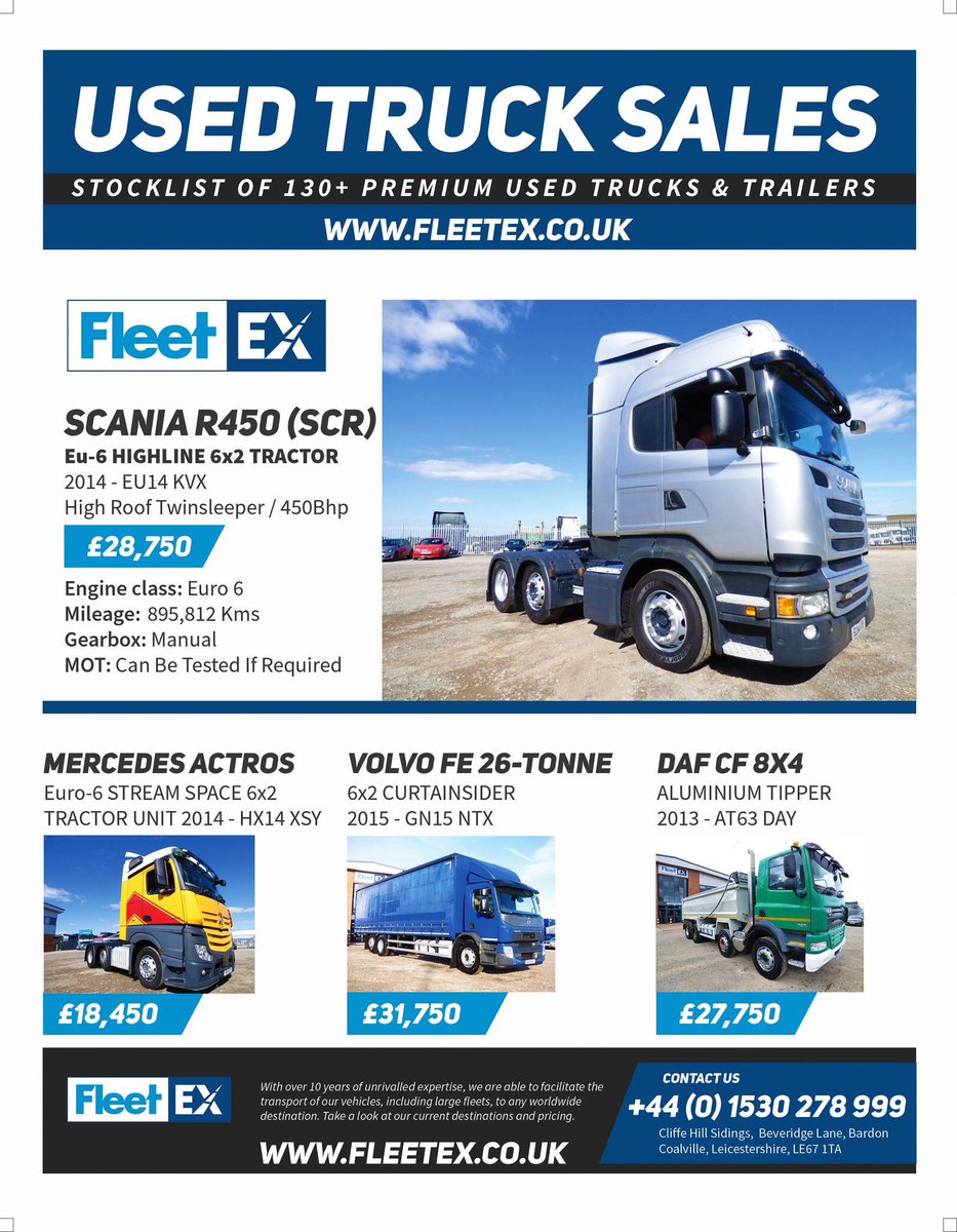 MachineryTrucks's tweet photo. https://t.co/zooLmohLHp 👈 🚛
@fleetexltd
✔
Phone: +44 (0) 1530 449160 ☎
Fax: +44 (0) 1530 278998
info@fleetex.co.uk 📩
https://t.co/uSx2tINniH
@SOCIALMEDIA4LTD
👌
#Automotivemarketing #Automobilemarketing
#Truck #Usedtruck #Trucks #Tractorunit #Fleetex #Salespromotion https://t.co/yE2lyg7DPC