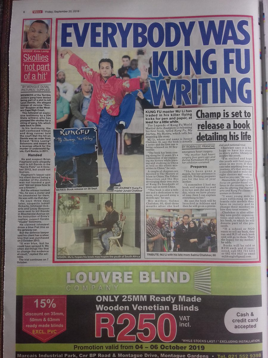 mjlikungfu's tweet photo. Tks @DailyVoiceSA #RobinLee for full page article in paper re soft launch of my book coming up: #KUNGFU #MyJourney https://t.co/7PwQsrws5z