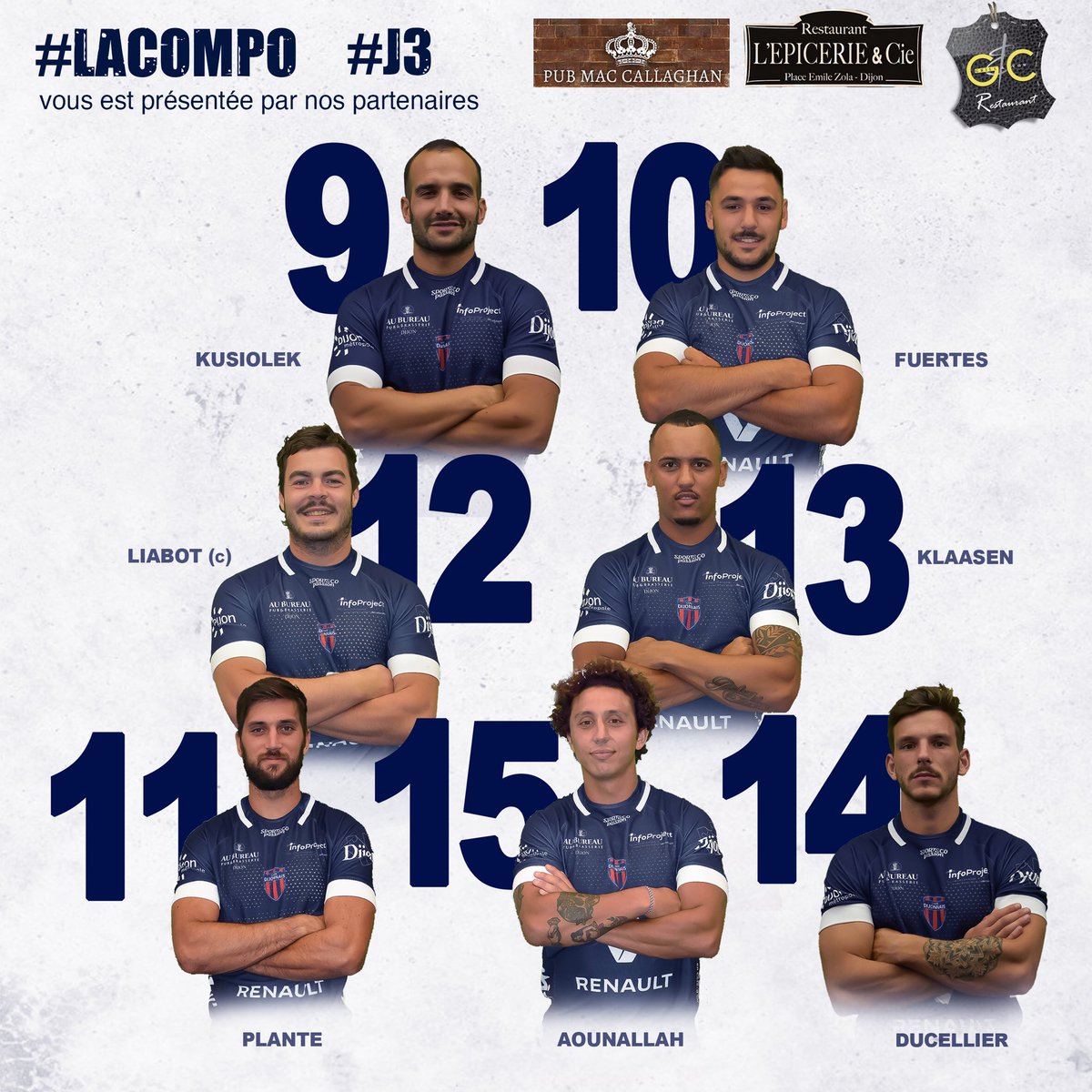stadedijonrugby's tweet photo. 🔴🔵 COMPO D’ÉQUIPE 🏉
Parce qu’une bonne nouvelle n’arrive jamais seule, découvrez la composition d’équipe du @stadedijonrugby !
🗓Demain
🆚 #usIssoire
⏰15h
🏟 Stade du Mas
#stadedijonnais #dijon #rugby #lineup #compo #match https://t.co/DTj9x9GeTY