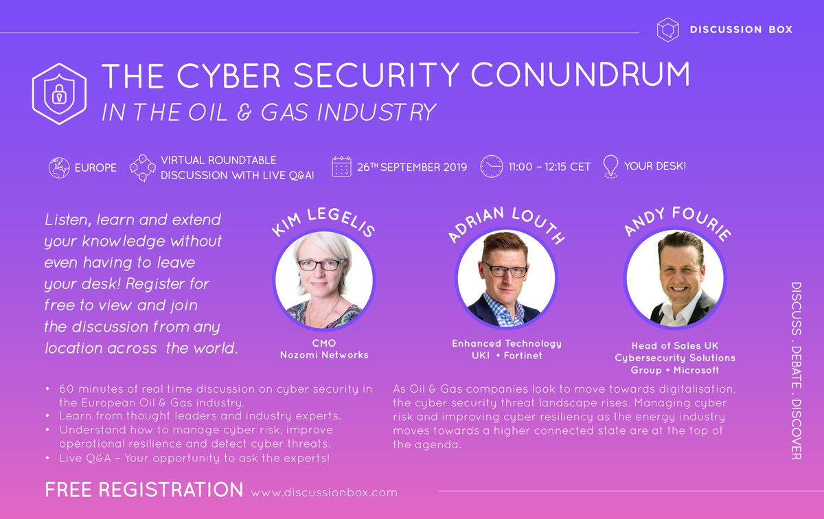 digidiscussions's tweet image. For those working in #OilAndGas with a focus on Cybersecurity, our friends at @discussionbox are hosting this virtual roundtable discussion with a panel of fantastic speakers. Register for FREE: discussionbox.com/event-detail/t…

#EnergyIndustry #Cybersecurity #EnergyTransition #SCADA #ICS