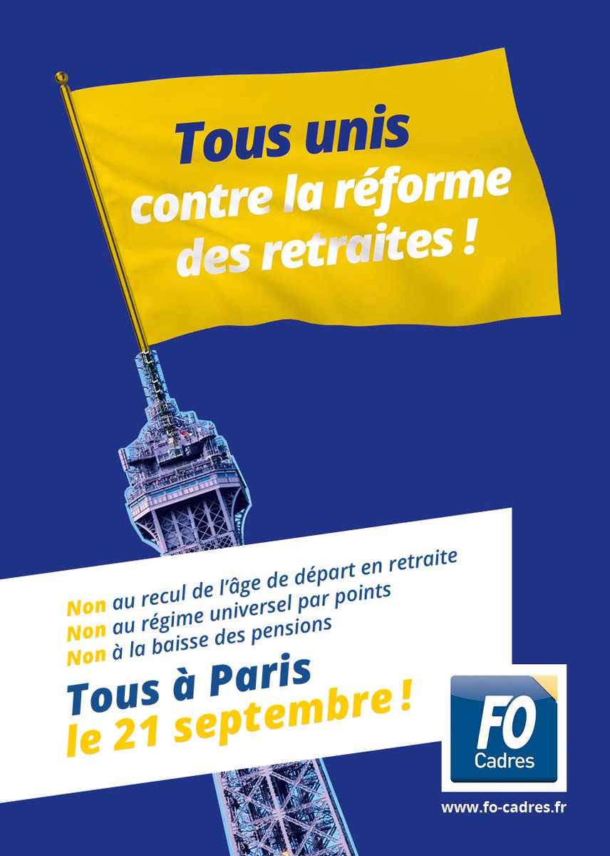 FOCadres's tweet photo. Battre le pavé pour la justice et la solidarité, c'est aujourd'hui 13h30 Metro Duroc, Bd des Invalides #Paris 7, pour le départ de la mobilisation #FO contre le projet de réforme des retraites.
#ReformeRetraites #manifestations #FOcadres https://t.co/IlQ4GXVtZQ