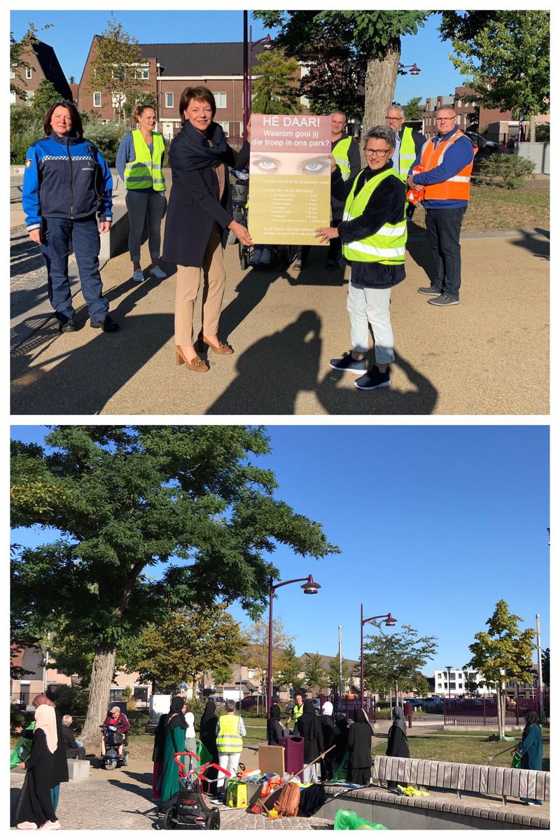 HelmondVeilig's tweet photo. Vanochtend buurtpreventieteam Weverspark geholpen bij de wijkschoonmaakactie. Kregen hierbij spontane hulp van diverse vrouwen van de Stichting Islamitisch Centrum Helmond.👍 
Ook gaf burgemeester Blanksma het startteken voor de structurele aanpak zwerfafval in het Weverspark. https://t.co/hhNSzC1hW1