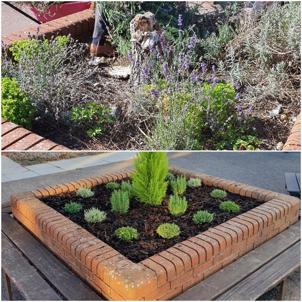 Some students, teachers and volunteers from Combe Garden Centre spent the afternoon transforming some flower beds in one of our playgrounds. They've done a fantastic job and they look great in the sun today! Huge thank you to <a href="/combe_estate/">Combe Estate</a> for the donation of some plants! 😃☀️🌲