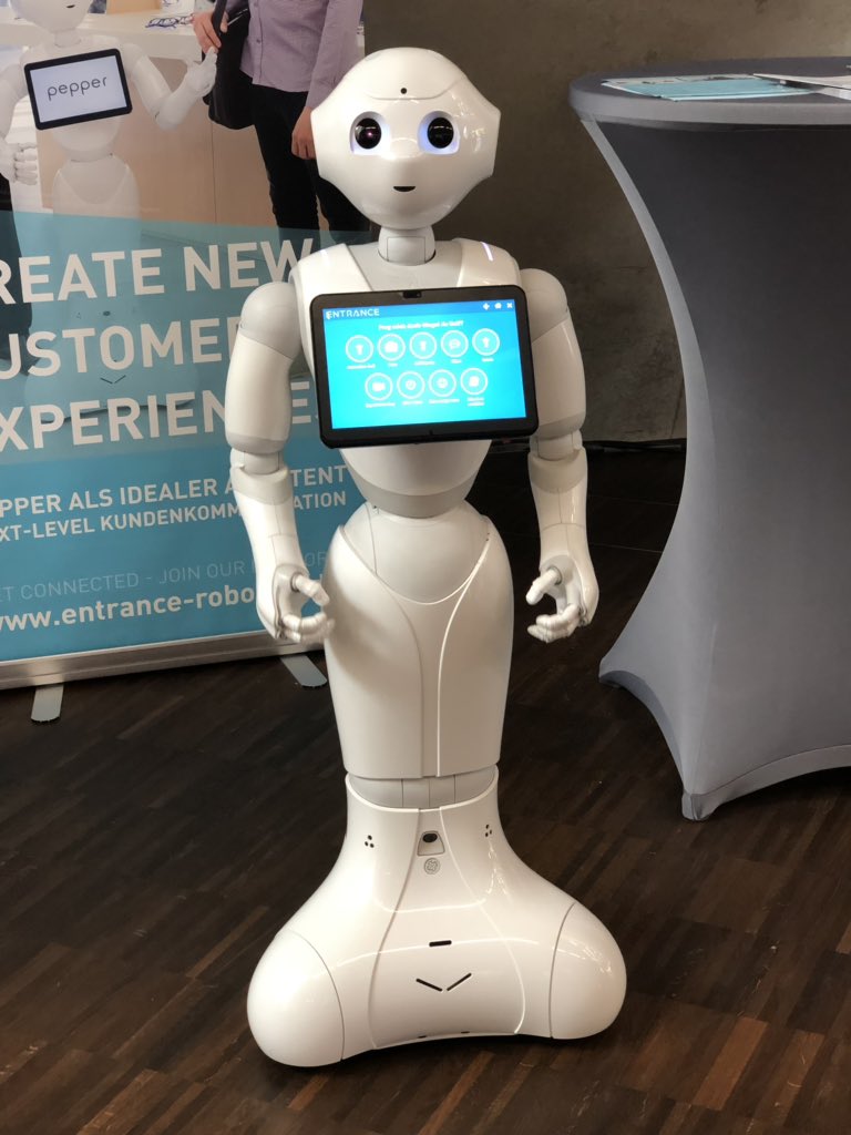 akquinet_sozial's tweet photo. #robotpepper auf der #OMK2019 in Lüneburg. Spielerisch die Funktionen testen. #pepper #pflege #robot https://t.co/ojM7HqEgL3