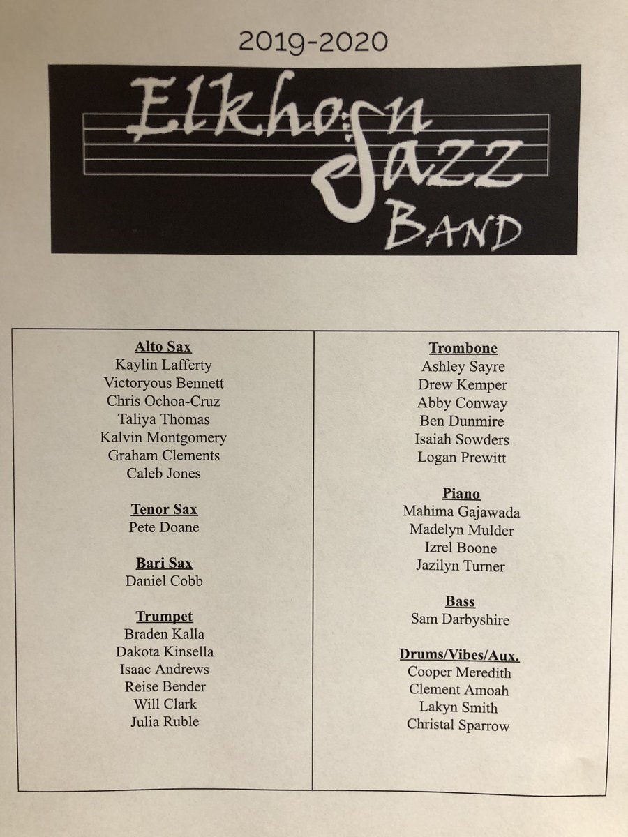 EMS_Band's tweet photo. Congratulations to the students selected for the 2019-2020 Elkhorn Jazz Band! https://t.co/5o2cw5EPKA