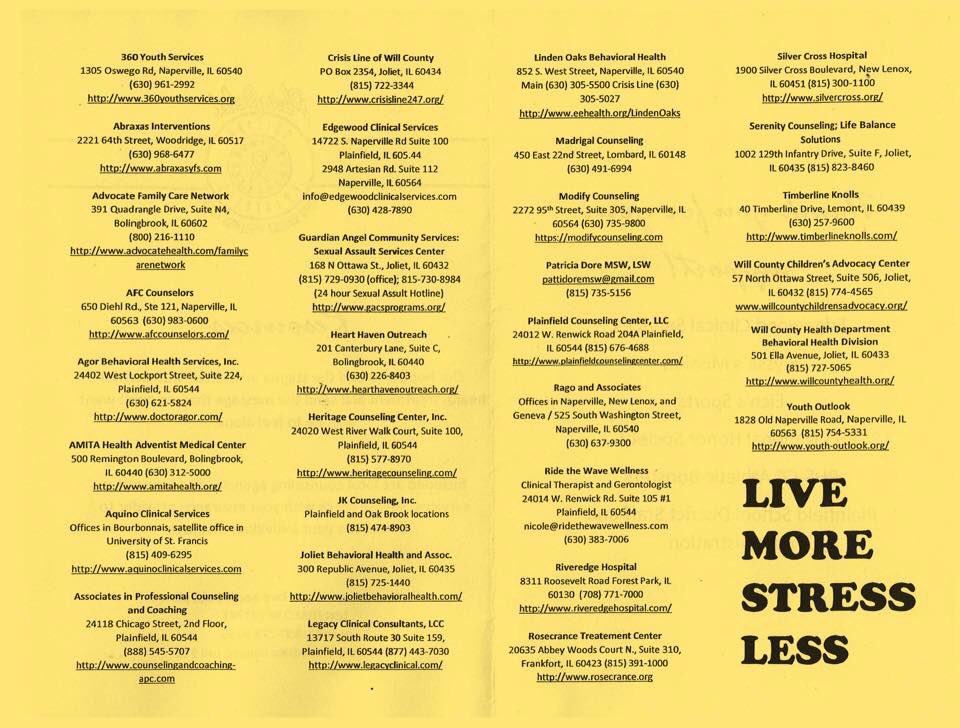 PositivePlfd's tweet photo. Here are some resources that we handed out from our walk. Do not be scared to reach out! π
If you or someone you know needs help, please text HELLO to 741741 or call 1-800-273-8255. If there is immediate danger, call 9-1-1.
#livemorestressless #pfieldsuicaware https://t.co/jqhN4OtiBI