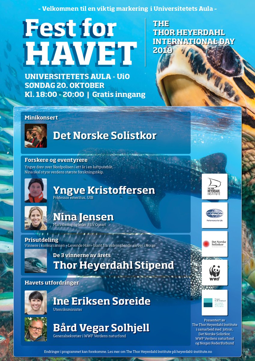 HeyerdahlInstit's tweet photo. Oct. 20th. Save the date! The Thor Heyerdahl International Day 2019. See more information on https://t.co/N9k24ShVPx https://t.co/Hls9oEKZ2z
