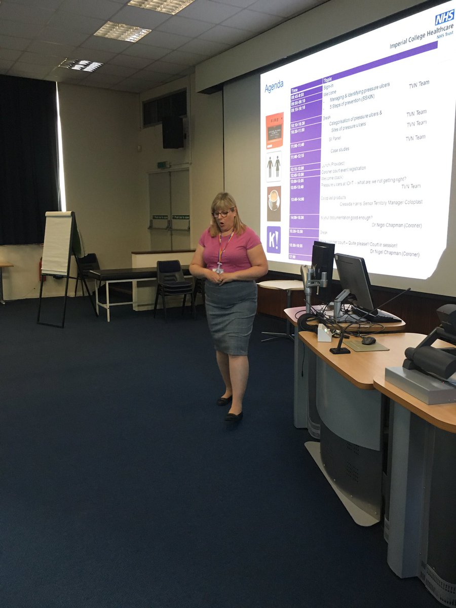 juliaharrisRN's tweet photo. @MastersonSarahA Welcoming staff to the ICHT study day on Pressure Ulcers and Mock Coroners Court @Imperialpeople @SavineLouise @Wounds_UK @STPressure @SigsworthJanice @tvn2gether https://t.co/kyfwAwdsjC