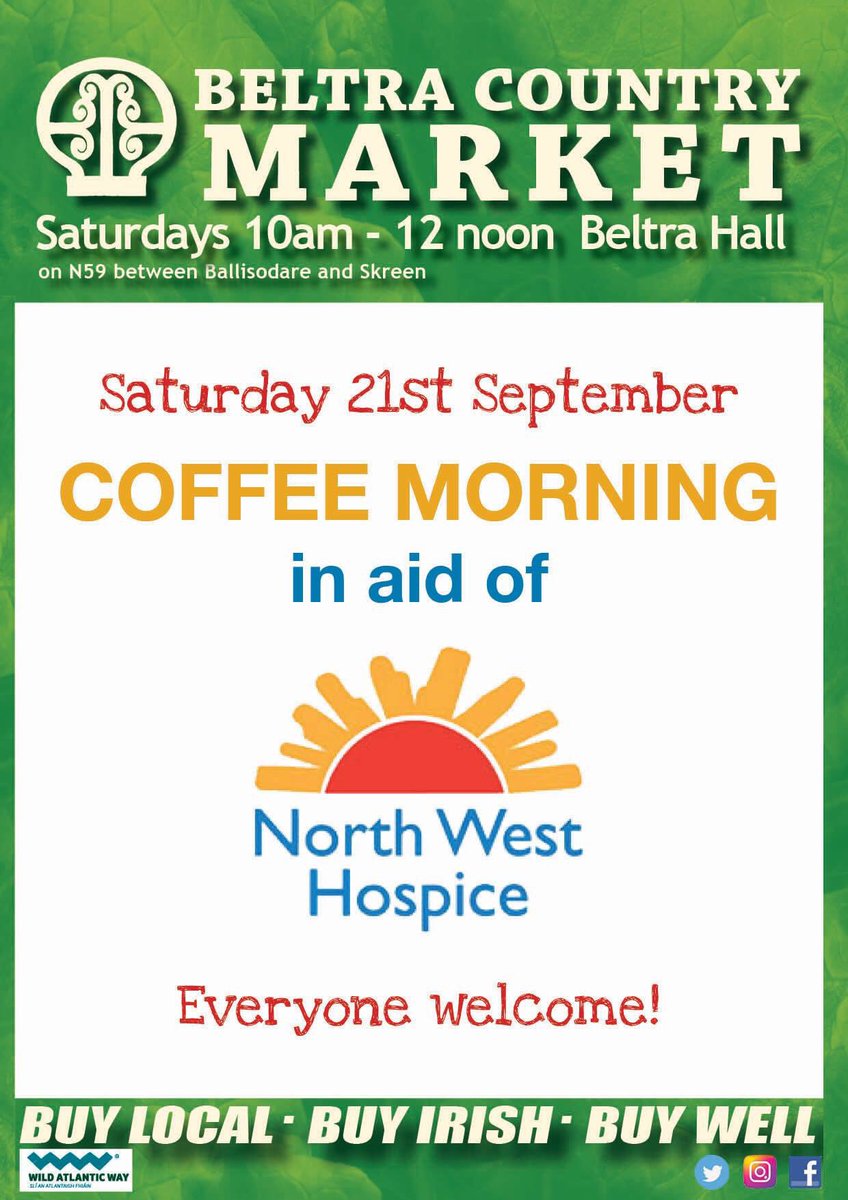 We're joining Ireland's biggest Coffee morning in aid of North West Hospice this coming Saturday.  Please come along and support!