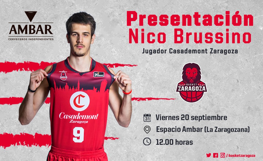 CasademontZGZ's tweet photo. Mañana en @CervezasAmbar... ¡Presentación de Nico Brussino como jugador de #CasademontZaragoza! 🍻🏀

#LigaEndesa #BasketballCL | #ZaragozaIsBack🦁 https://t.co/oRYRK85a3I