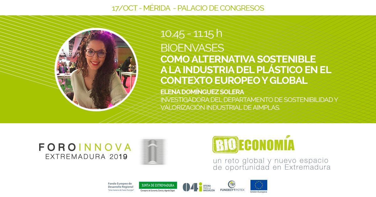 FundecytPCTEX's tweet photo. Los #bioenvases como alternativa sostenible a la industria del #plástico es una de las muchas conferencias del Foro #InnovaEx19. El 17/10 en #Mérida, bioinnovación, bioeconomía y economía circular con los mejores ponentes nacionales e internacionales: https://t.co/Pa1lSqRn8k https://t.co/1Mead5Brmc