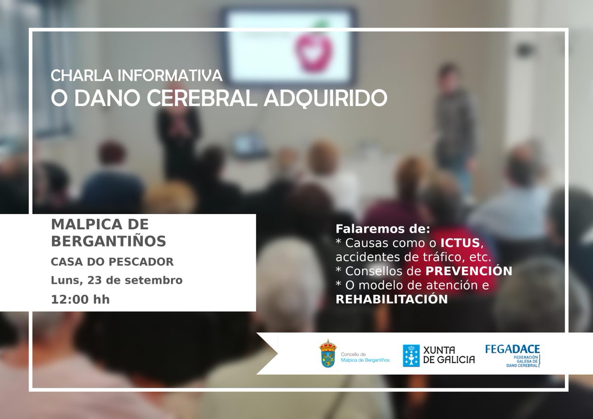 danocerebralgal's tweet photo. #Malpica súmase ao programa de charlas sobre o #danocerebral da vindeira semana! Apunta:
📌 Día 23: Casa do Pescador (@MalpicaConcello)
📌 Día 25: CDR #OViso (#Sarreaus)
📌 Día 26: Salón de actos municipal (#Mañón) e Biblioteca Municipal (@Moeche_Concello)
Horarios aquí ⤵️ https://t.co/ITmEr7Vv9N