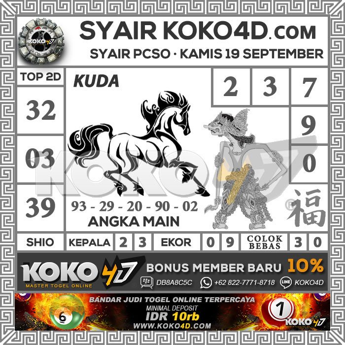 Prediksi Angka Main Togel Pcso Hari Kamis, 19 September 2019 . Angka Main :  2390 Colok Bebas : 3 Dan 0 2D Cari Kawan : 23 29 20 32 39... | Snapwidget