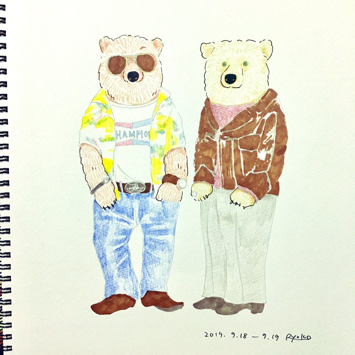Kuriko A Twitter かっこいい2人に感化されたらしいくまたち 1日1くま クマ 熊 イラスト ワンハリ