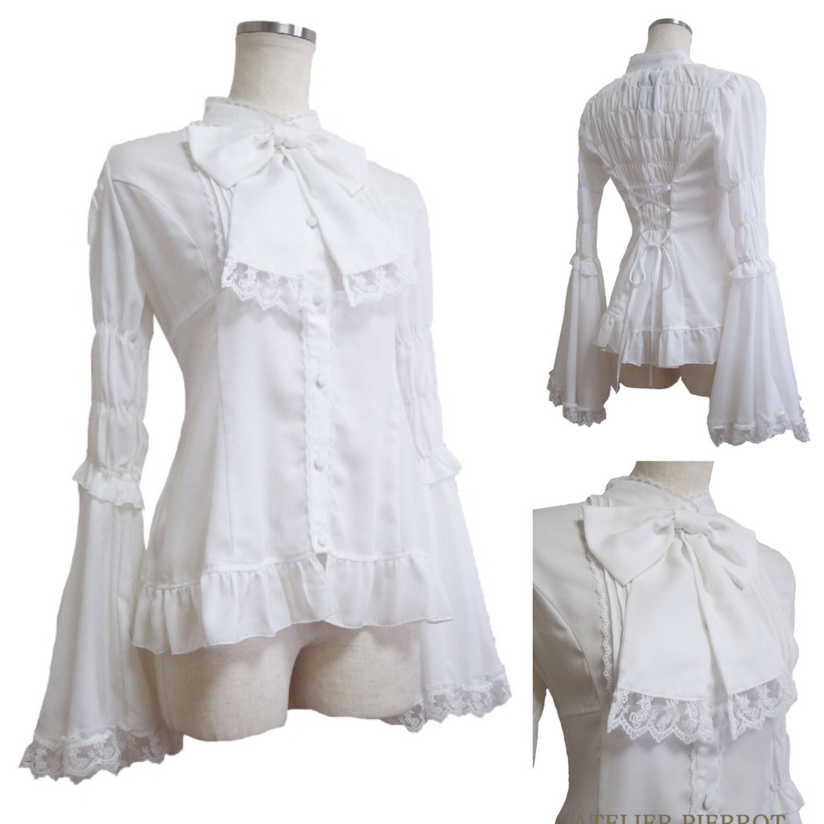 Atelier Pierrot 在 Twitter 上 Atelier Pierrot スタンドカラー姫袖ブラウス ホワイト ブラック 姫袖 にたっぷりと薔薇レースをあしらった上品で華やかなブラウスです コルセットワンピース ジャンパースカートにも相性の良いブラウスです 通販ページ