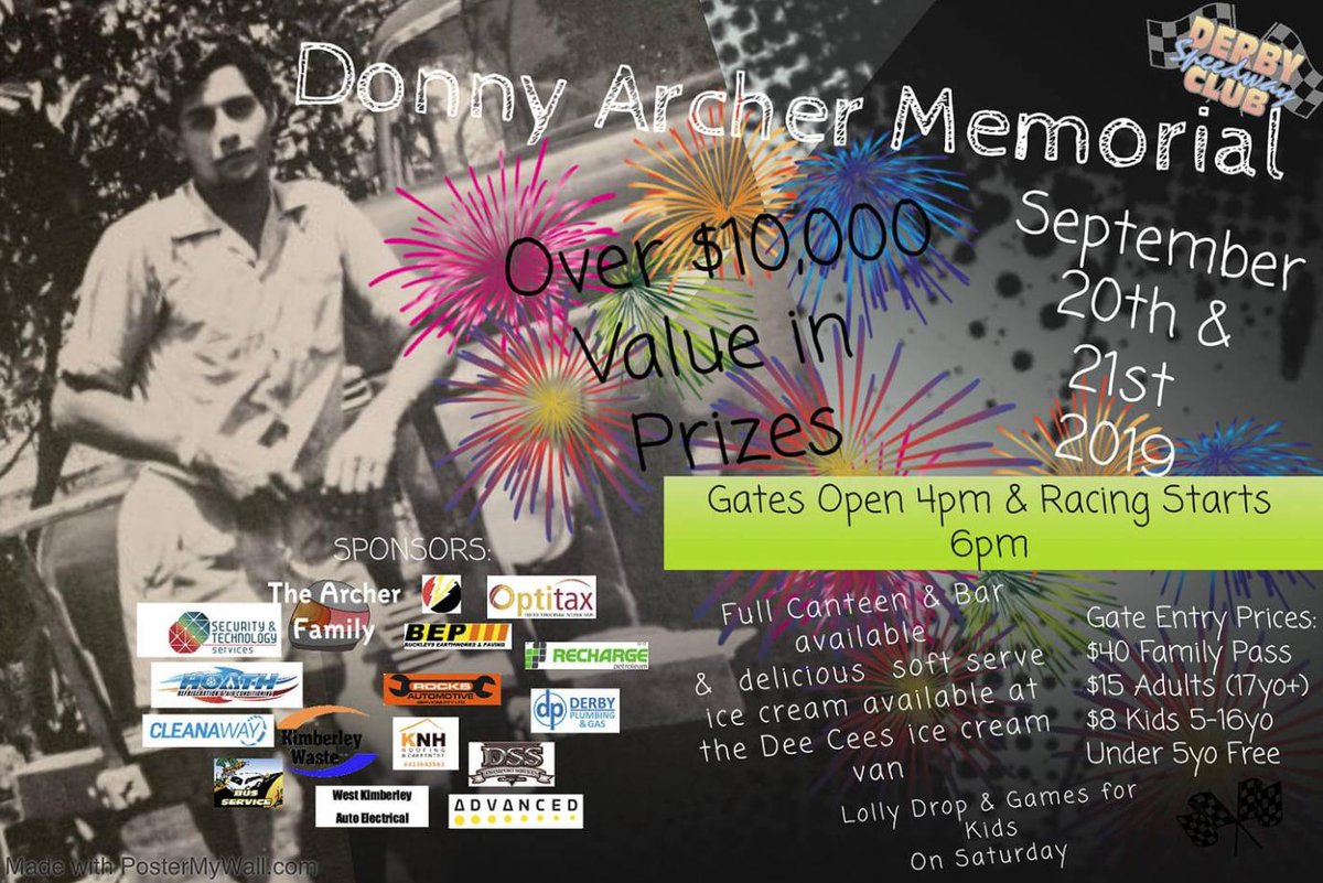 WASpeedway's tweet photo. DERBY SPEEDWAY is hosting the Donny Archer Memorial on Friday 20th September and Saturday 21st September.

More info at:
https://t.co/pxSGDx490p
@DLGSCsport https://t.co/LhhVcIyaLZ