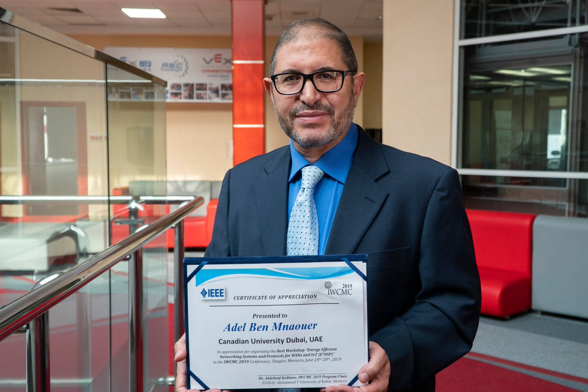 CUDUAE's tweet photo. Congratulations to our Engineering Professor, Dr. Adel Ben Mnaouer, who has been awarded the prize for Best Workshop at the International Wireless Communications & Mobile Computing Conference
.
Read more: https://t.co/SJrADAMod1
.
.
#CUDubai #CUDSuccess #CUD_ENGI https://t.co/6q4s7ywfhY