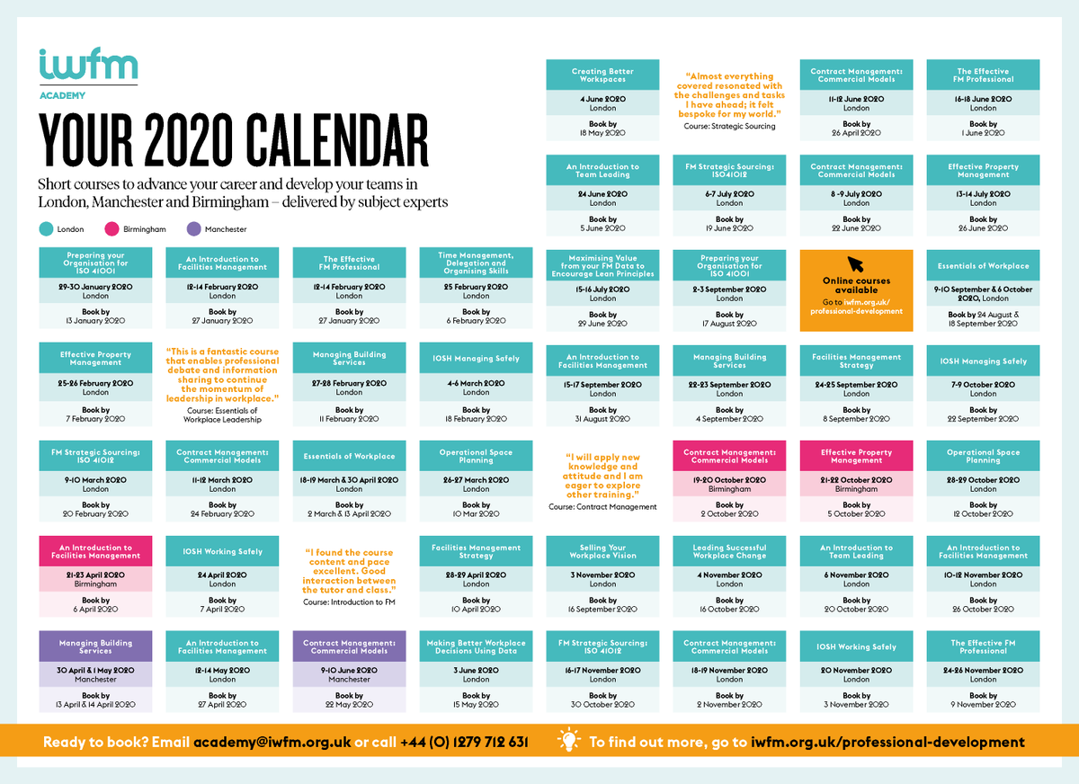 Our 2020 Academy training calendar is here! Download yours > bit.ly/2kFeHgt See something you like? Get the details > bit.ly/2kpc9CR Book online or call us on +44 (0) 1279 712 631 #FacMan