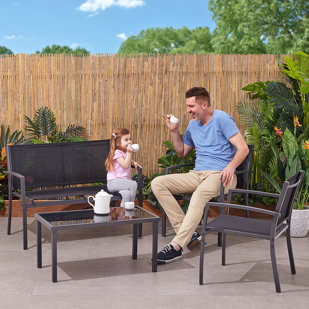 TheRejectShop's tweet photo. Put your feet up & enjoy the spring sunshine with this savvy 4-piece, outdoor sofa set. Includes 2-seater sofa, 2 chairs & coffee table just $99. Hurry, limited stock available. #getsavvy #outdoorsetting https://t.co/1v10YJ7y99