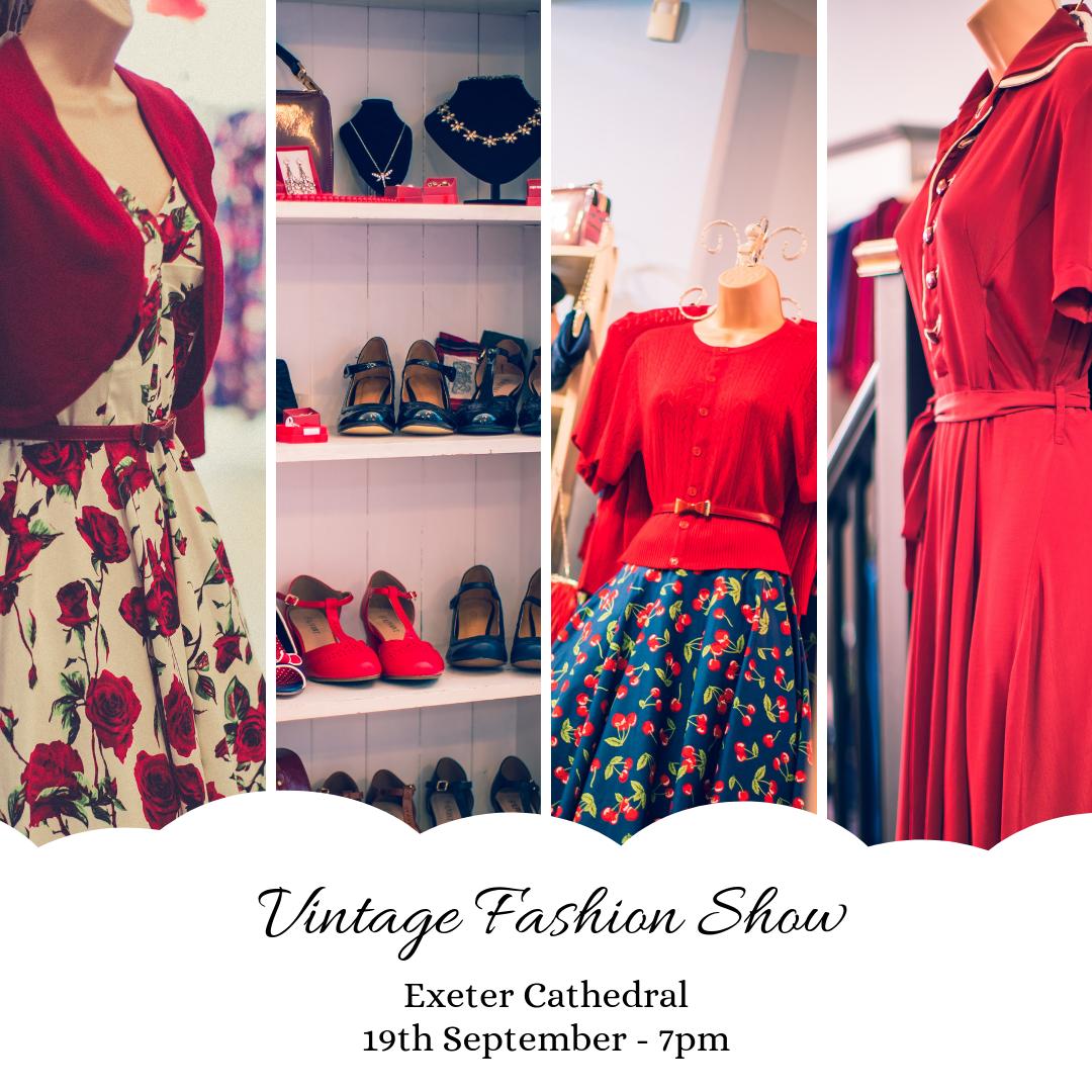 tweetinexeter's tweet photo. The Vintage Fashion Show presented by Frocks in Swing Time is nearly SOLD OUT - there is only 1 ticket left!

To be part of this ultimate retro night out in Exeter Cathedral this evening, click here to get yourself the final FREE ticket: https://t.co/KDSBdUlBfq…

#EFBW https://t.co/wOwzneN98k