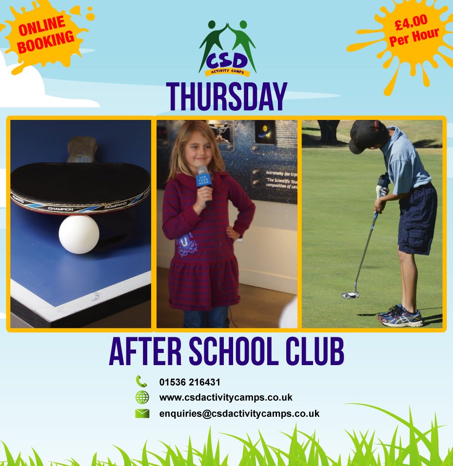 CSDActivityCamp's tweet photo. Thursday @CottinghamCofE After School Club Table Tennis, Video Blogging and Golf
01536 216431
https://t.co/hUTewgaHD2
enquiries@csdactivitycamps.co.uk
#corby #sports #tabletennis #golf #vblogging #blog #afterschool #clubs https://t.co/NXQrofe4f3