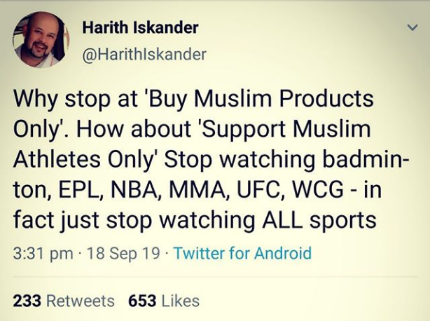 morasaki12's tweet photo. Ku sangka bijak bila dah tua, rupanya bangang sepanjang usia. @HarithIskander sebenarnya ia adalah #BuyMuslimProductFirst, ada ke orang Islam boikot produk bukan-Islam, betul juga bak kata netizen ni, BODOH tu free, nak buat macam mana 😂!? https://t.co/IzCsx52su7