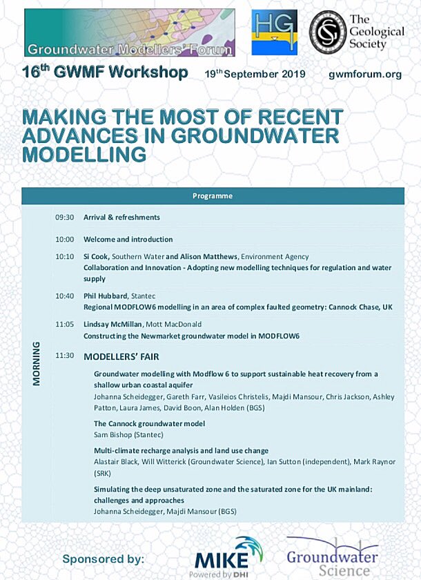 GeoscienceEA's tweet photo. Looking forward to #Groundwater Modellers forum conference today at the University of Birmingham 'Making the Most of Recent Advances in #GroundwaterModelling' including 2019 Darcy Lecture by John Doherty ‘Starting from the Problem & Working Backwards’ Promises to be a great day https://t.co/eQveS8QQJF