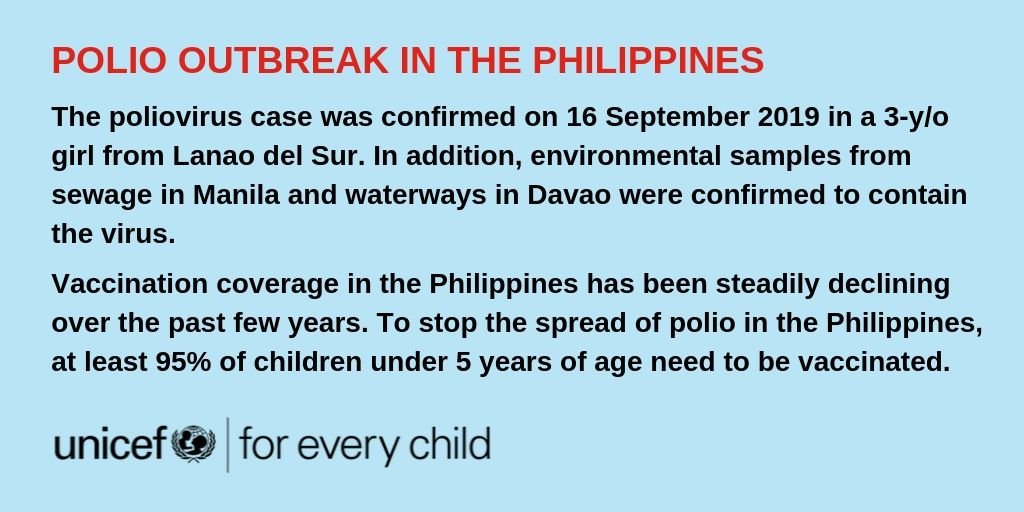 Unicef Philippines On Twitter Dohgov Has Declared A Polio Outbreak In The Philippines Unicef And Whophilippines Are Supporting The Emergency Response To Stop The Spread Of The Virus Https T Co 7x5rzbjjkt Vaccineswork Endpolio Https T Co