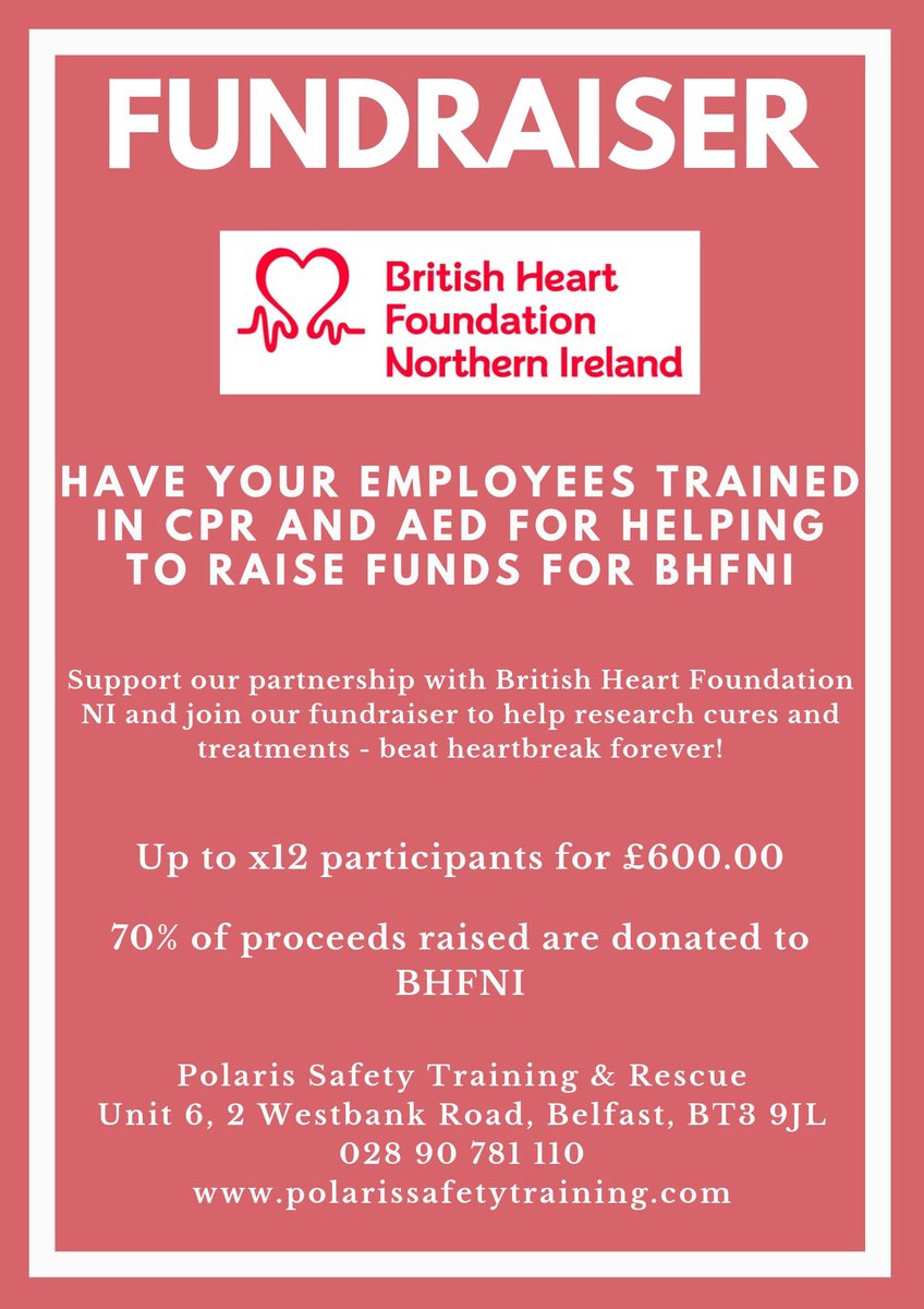 Polaris Safety Training (@polarisrescue) on Twitter photo If you would like to get involved with our fundraiser for <a href="/BHFNI/">BHF Northern Ireland</a> just get in touch - 02890 781110 / info@polarissafetytraining.com
#CPR #Defibrillator #Training #BritishHeartFoundation #SavingLives If you would like to get involved with our fundraiser for <a href="/BHFNI/">BHF Northern Ireland</a> just get in touch - 02890 781110 / info@polarissafetytraining.com
#CPR #Defibrillator #Training #BritishHeartFoundation #SavingLives