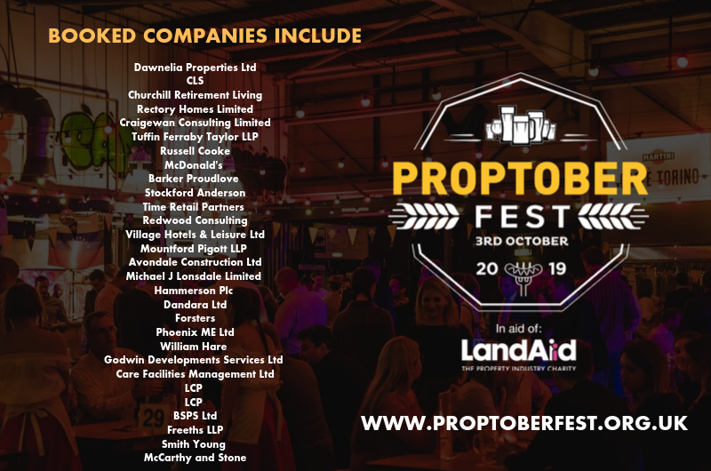 Join the 500 property professionals already attending #Proptoberfest to raise money for <a href="/LandAid/">LandAid</a> by securing one of our remaining tables - only £1,000 for a table of ten which includes all food and drink for the night! Book your table or tickets now via proptoberfest.org.uk