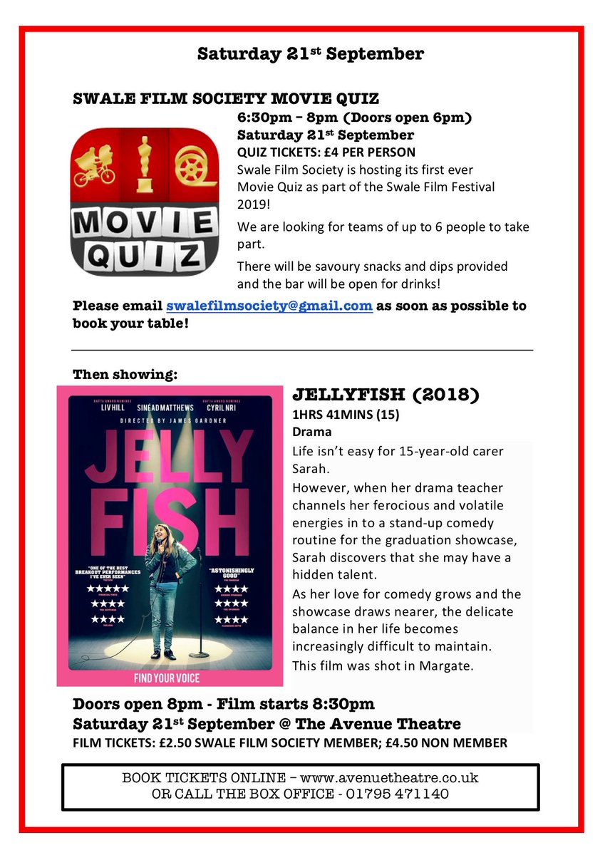 SwaleFilmSoc's tweet photo. Here's the FULL LINE-UP for this weekend's @SwaleFilmFest! Supported by @optivohomes @SwaleCouncil &amp; @IdeasTest we are thrilled to show such a great variety of locally made films &amp; run our first ever MOVIE QUIZ!! Please #Share #retweet &amp; #spreadtheword Thank you! #Swale #Kent https://t.co/QCN4k43iBJ