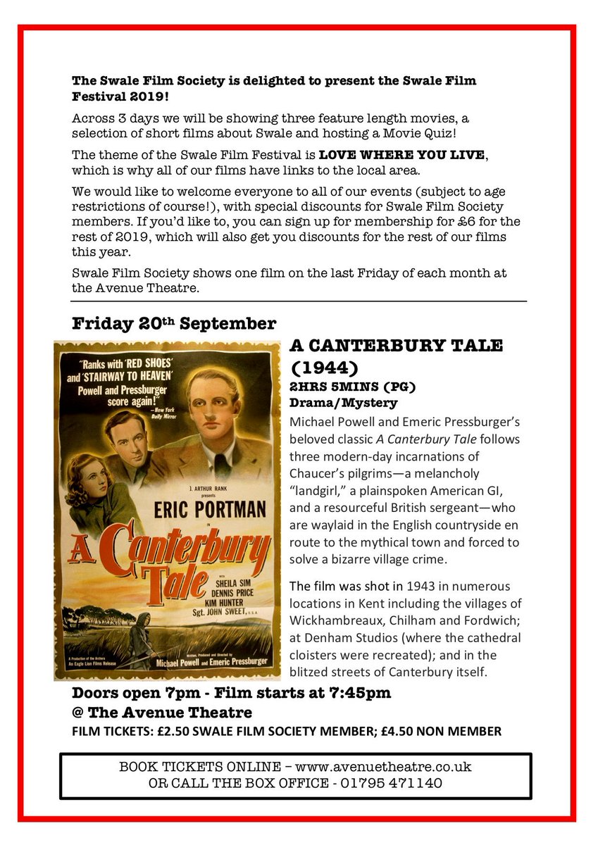 SwaleFilmSoc's tweet photo. Here's the FULL LINE-UP for this weekend's @SwaleFilmFest! Supported by @optivohomes @SwaleCouncil &amp; @IdeasTest we are thrilled to show such a great variety of locally made films &amp; run our first ever MOVIE QUIZ!! Please #Share #retweet &amp; #spreadtheword Thank you! #Swale #Kent https://t.co/QCN4k43iBJ